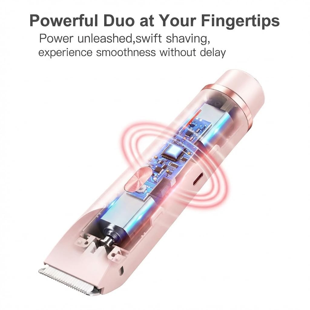 Women’s Dual Head Electric Shaver – Stylish Hair Remover & Body Trimmer, USB Type-C Rechargeable, Painless, Waterproof Razor for Face, Underarms, Bikini & Legs (Pink)