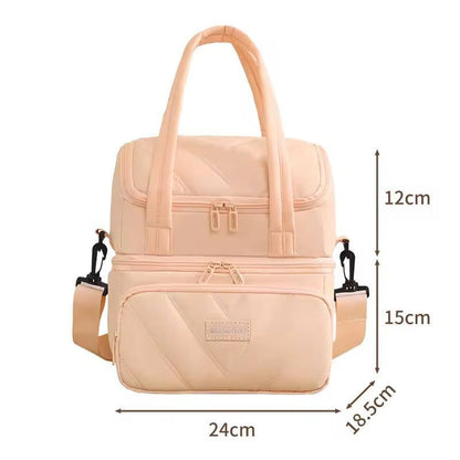 Dual Zipper Lunch Bag for Office & Travel | Double Layer Insulated Lunch Tote Bag | Dual Compartment Waterproof Puffer Lunch Bag | Portable Single Shoulder Lunch Bag | Multicolour(Pack of 1)