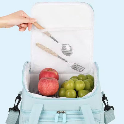 Dual Zipper Lunch Bag for Office & Travel | Double Layer Insulated Lunch Tote Bag | Dual Compartment Waterproof Puffer Lunch Bag | Portable Single Shoulder Lunch Bag | Multicolour(Pack of 1)