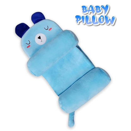 Baby Head Shaping Pillow for Infants | Soft Newborn Sleeping Pillow with Side Support Bolster| Cute Design Babies Sleep Positioner Cushion Neck Support Pillow for Bed, Stroller & Crib (Bear Sky Blue)