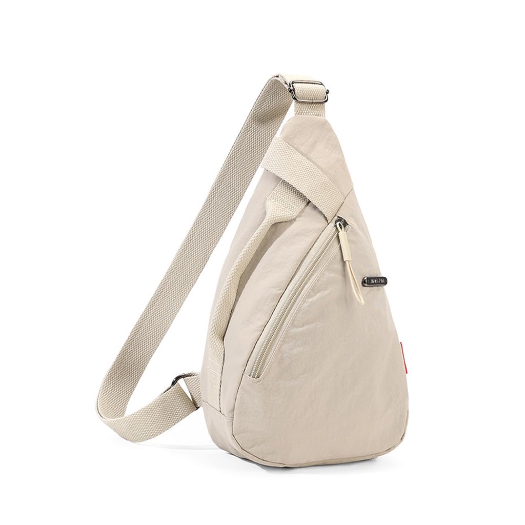 PALAY® Chest Bag for Women Men Fashion Nylon Lightweight Shoulder Bag Front Back Sling Shoulder Bag Zipper Pouch Day Bag with Handle Casual Beige Chest Bag for Hiking, Work
