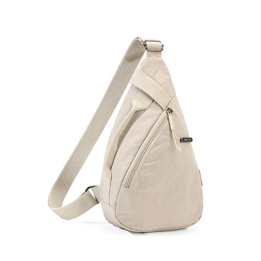 PALAY® Chest Bag for Women Men Fashion Nylon Lightweight Shoulder Bag Front Back Sling Shoulder Bag Zipper Pouch Day Bag with Handle Casual Beige Chest Bag for Hiking, Work