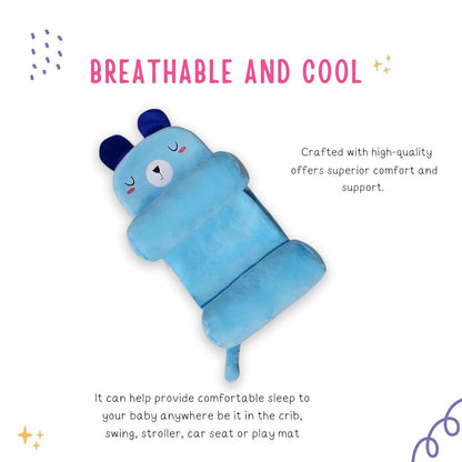 Baby Head Shaping Pillow for Infants | Soft Newborn Sleeping Pillow with Side Support Bolster| Cute Design Babies Sleep Positioner Cushion Neck Support Pillow for Bed, Stroller & Crib (Bear Sky Blue)