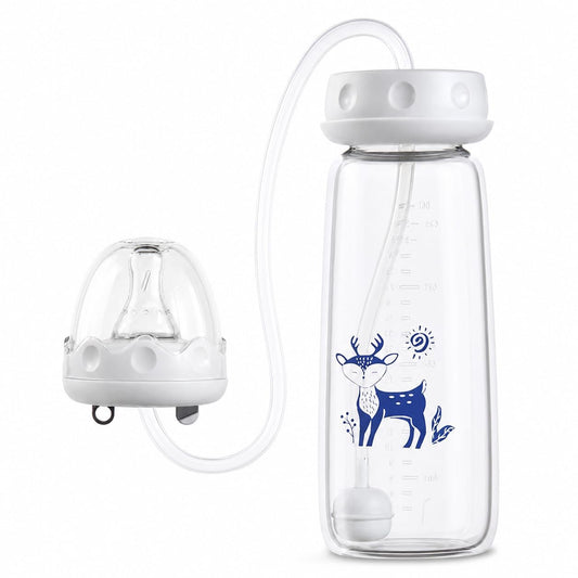 Baby Feeding Bottle with Weighted Straw, Anti-Colic Style Wide Neck Milk Bottle, Easy Grip Indoor Outdoor Drinking Bottle for Baby Milk, Water & Daily Feeding Use