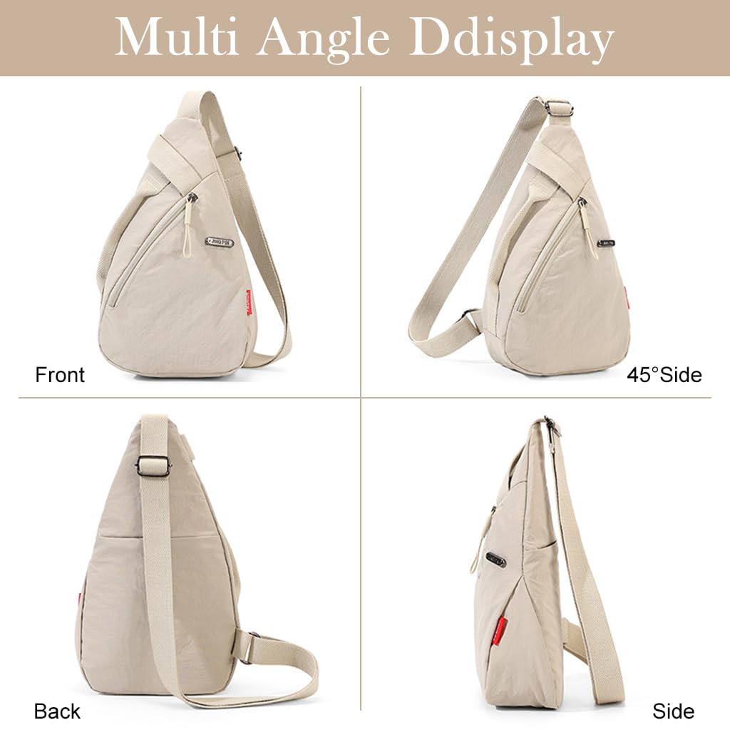 PALAY® Chest Bag for Women Men Fashion Nylon Lightweight Shoulder Bag Front Back Sling Shoulder Bag Zipper Pouch Day Bag with Handle Casual Beige Chest Bag for Hiking, Work