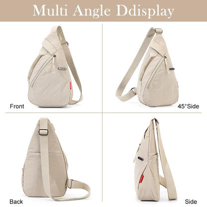 PALAY® Chest Bag for Women Men Fashion Nylon Lightweight Shoulder Bag Front Back Sling Shoulder Bag Zipper Pouch Day Bag with Handle Casual Beige Chest Bag for Hiking, Work