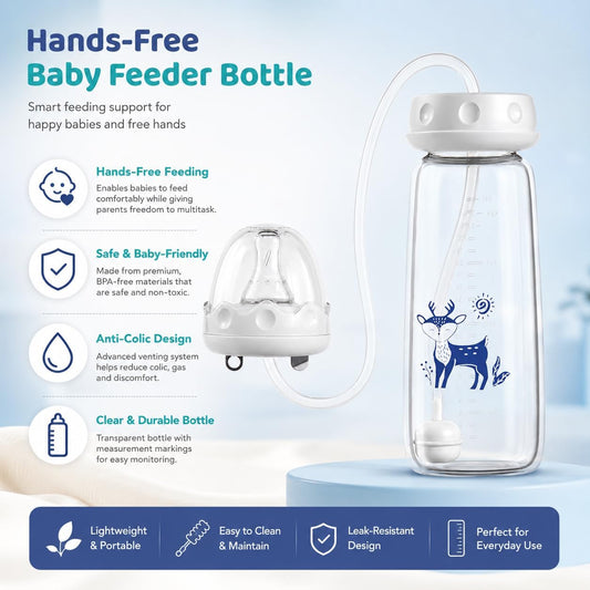 Baby Feeding Bottle with Weighted Straw, Anti-Colic Style Wide Neck Milk Bottle, Easy Grip Indoor Outdoor Drinking Bottle for Baby Milk, Water & Daily Feeding Use