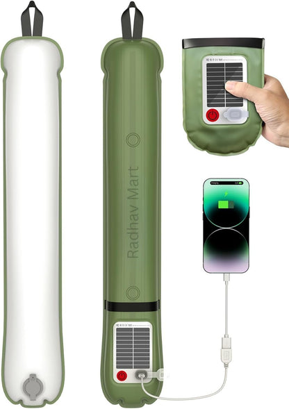 Inflatable Solar Tubelight | Solar Lantern Light | USB Rechargeable Light | 4 Lighting Modes | IP66 Waterproof | Portable and Lightweight Tent Light | Power Bank | Portable, Foldable Camping Light