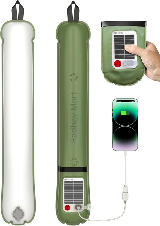 Inflatable Solar Tubelight | Solar Lantern Light | USB Rechargeable Light | 4 Lighting Modes | IP66 Waterproof | Portable and Lightweight Tent Light | Power Bank | Portable, Foldable Camping Light