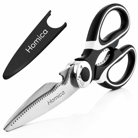 Multi Purpose Heigh Quality Kitchen Scissors | Premium Stainless Steel Food Shears for Meat, Chicken, Fish, Seafood, Vegetables & Herbs | Heavy Duty Kitchen Shears with Bottle Opener | Black