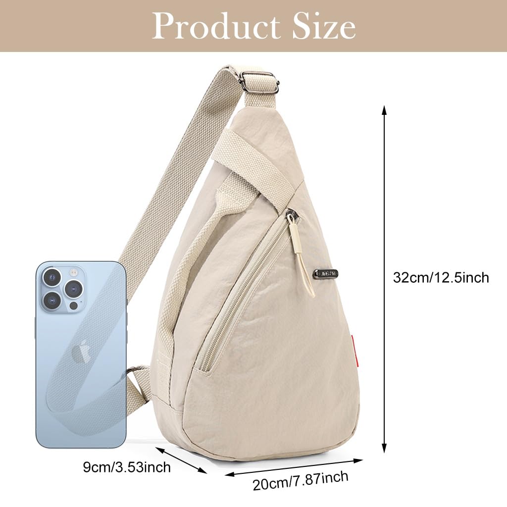 PALAY® Chest Bag for Women Men Fashion Nylon Lightweight Shoulder Bag Front Back Sling Shoulder Bag Zipper Pouch Day Bag with Handle Casual Beige Chest Bag for Hiking, Work