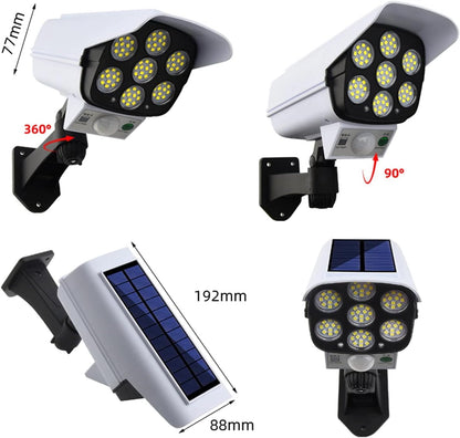 Outdoor Motion Sensor Solar Lights 2000 Lumens 77 LEDs Spotlight with Remote Controller IP66 Waterproof Wireless Dummy Decoy Fake Security Camera Light