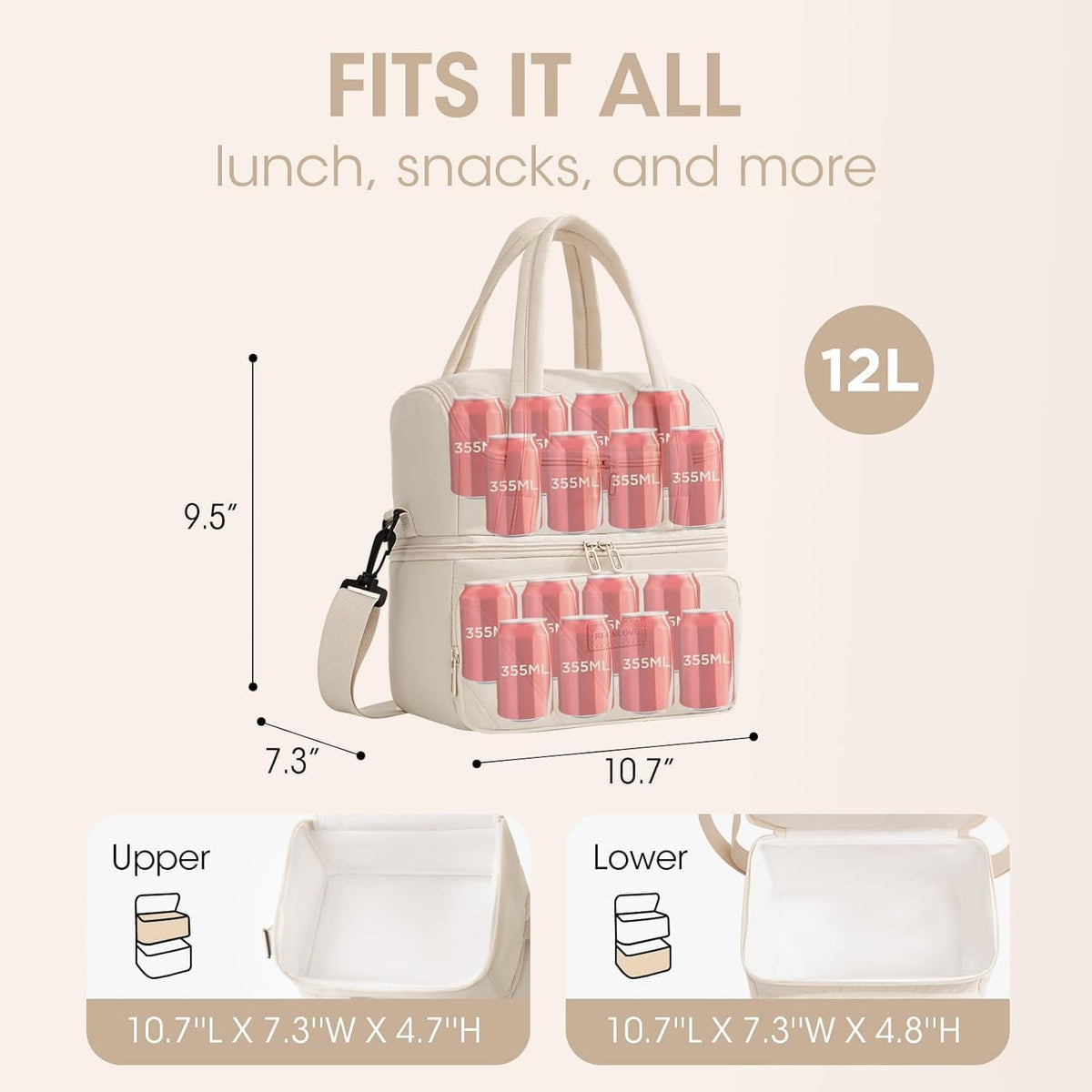 Dual Zipper Lunch Bag for Office & Travel | Double Layer Insulated Lunch Tote Bag | Dual Compartment Waterproof Puffer Lunch Bag | Portable Single Shoulder Lunch Bag | Multicolour(Pack of 1)