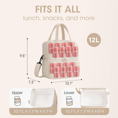 Dual Zipper Lunch Bag for Office & Travel | Double Layer Insulated Lunch Tote Bag | Dual Compartment Waterproof Puffer Lunch Bag | Portable Single Shoulder Lunch Bag | Multicolour(Pack of 1)