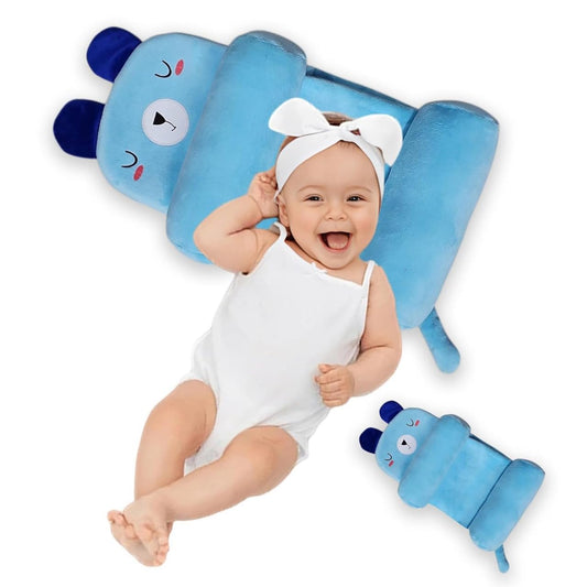 Baby Head Shaping Pillow for Infants | Soft Newborn Sleeping Pillow with Side Support Bolster| Cute Design Babies Sleep Positioner Cushion Neck Support Pillow for Bed, Stroller & Crib (Bear Sky Blue)