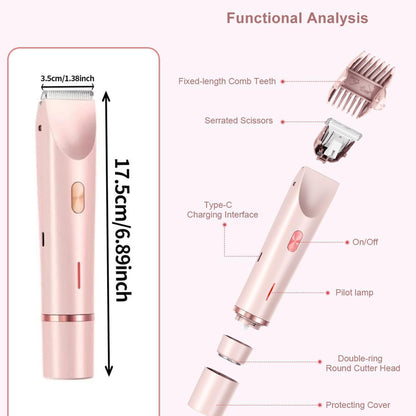 Women’s Dual Head Electric Shaver – Stylish Hair Remover & Body Trimmer, USB Type-C Rechargeable, Painless, Waterproof Razor for Face, Underarms, Bikini & Legs (Pink)