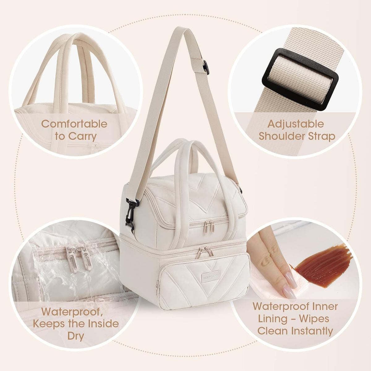 Dual Zipper Lunch Bag for Office & Travel | Double Layer Insulated Lunch Tote Bag | Dual Compartment Waterproof Puffer Lunch Bag | Portable Single Shoulder Lunch Bag | Multicolour(Pack of 1)