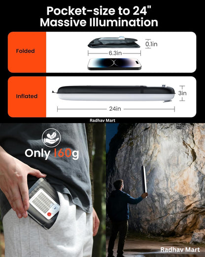 Inflatable Solar Tubelight | Solar Lantern Light | USB Rechargeable Light | 4 Lighting Modes | IP66 Waterproof | Portable and Lightweight Tent Light | Power Bank | Portable, Foldable Camping Light