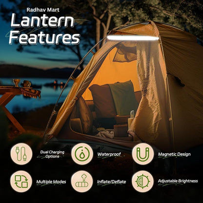 Inflatable Solar Tubelight | Solar Lantern Light | USB Rechargeable Light | 4 Lighting Modes | IP66 Waterproof | Portable and Lightweight Tent Light | Power Bank | Portable, Foldable Camping Light