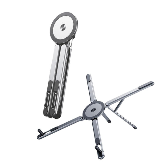 Wayona Aluminium Alloy Folding and Height Adjustable Stand Compatible with Laptop, Mobile and iPad, with Magnetic Feature for iPhone, Titanium Grey, Anodized Finish, 2026 Model