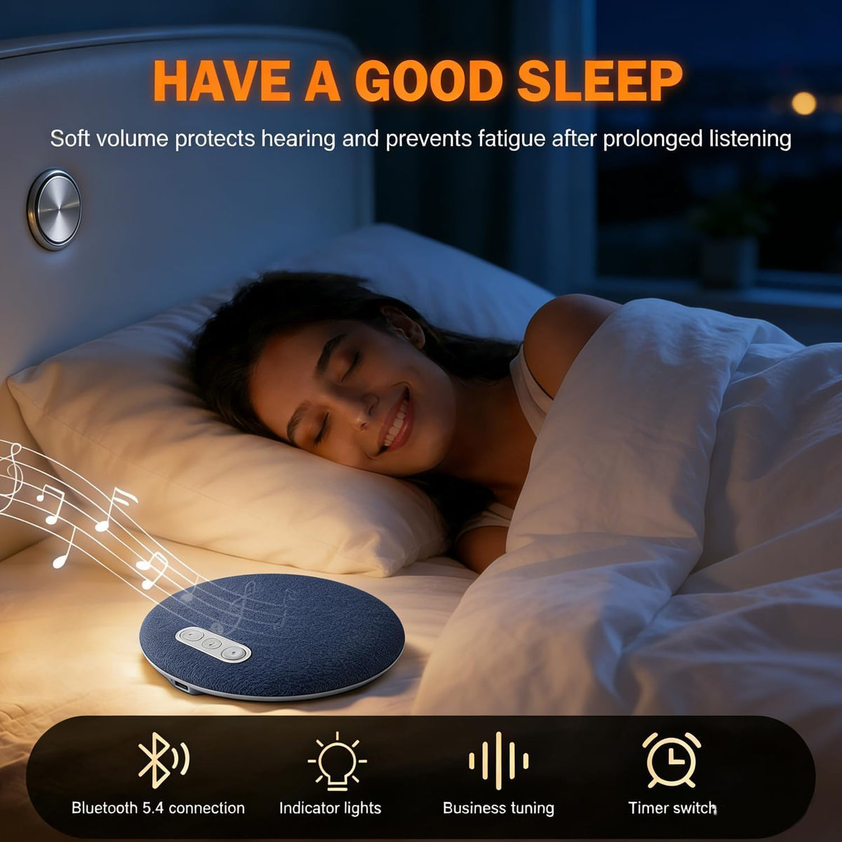 Pillow Speakers for Sleeping, White Noise, Ultra-Slim for Side Sleepers | 45g Lightweight, Linen Fabric, 300mAh Battery with Bluetooth 6.0, 3-Speed Timer