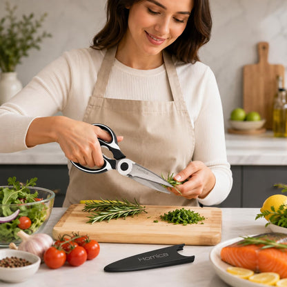 Multi Purpose Heigh Quality Kitchen Scissors | Premium Stainless Steel Food Shears for Meat, Chicken, Fish, Seafood, Vegetables & Herbs | Heavy Duty Kitchen Shears with Bottle Opener | Black
