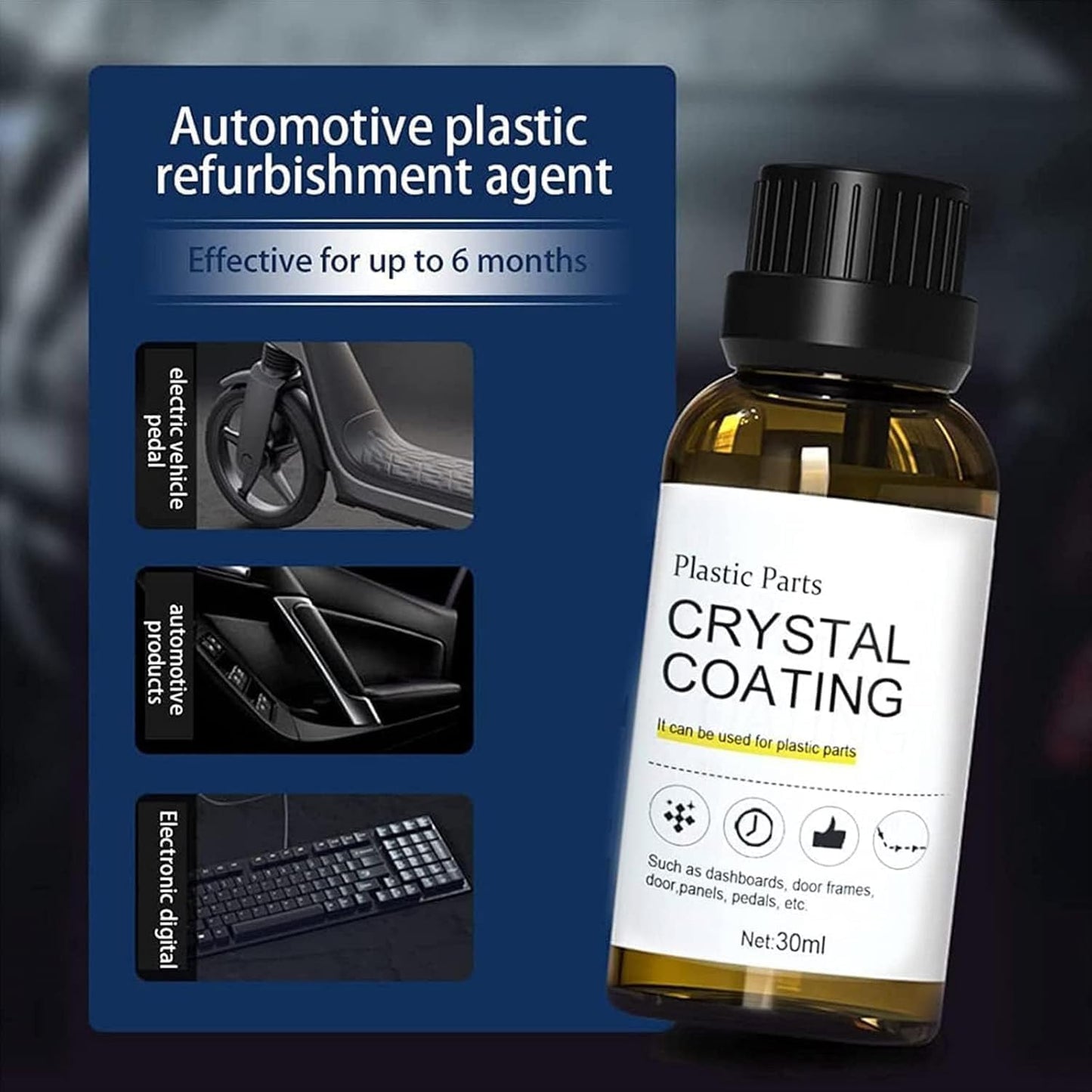 Crystal Coating for Car Plastic Parts | 30ml PVC Restorer & Car Interior Cleaner
