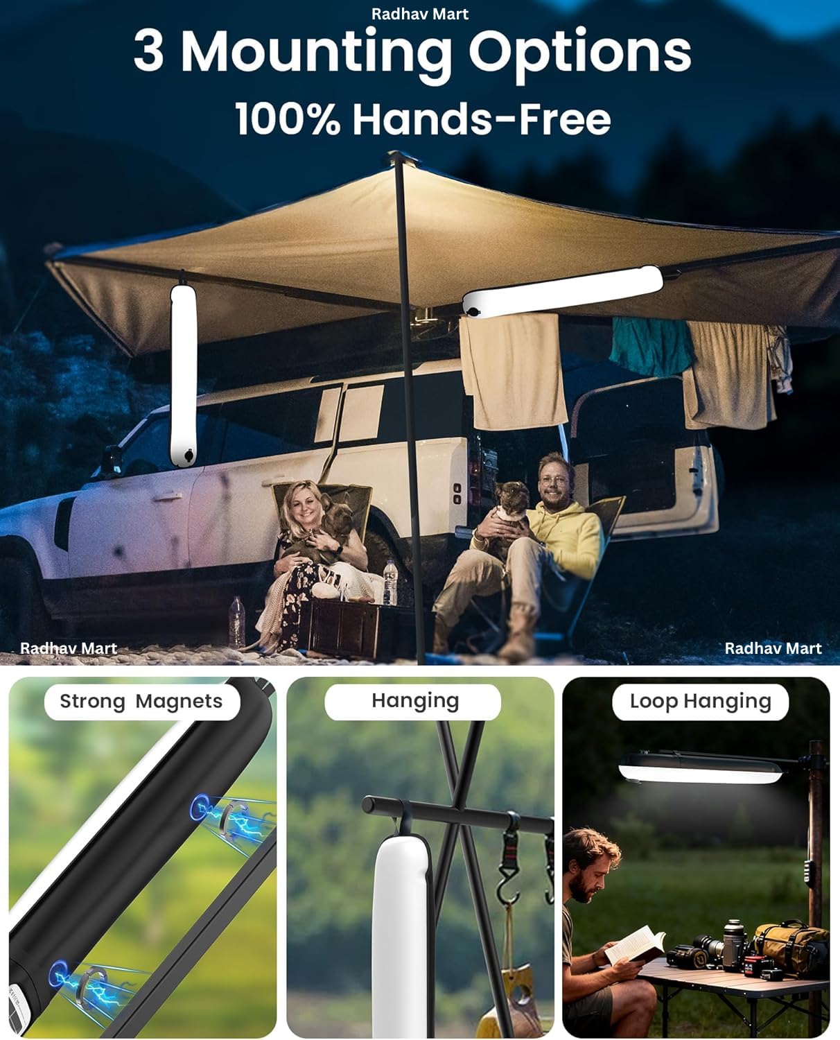 Inflatable Solar Tubelight | Solar Lantern Light | USB Rechargeable Light | 4 Lighting Modes | IP66 Waterproof | Portable and Lightweight Tent Light | Power Bank | Portable, Foldable Camping Light