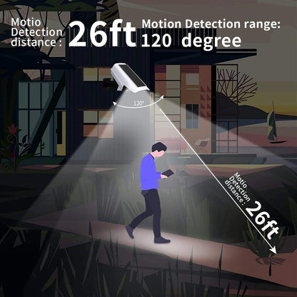 Outdoor Motion Sensor Solar Lights 2000 Lumens 77 LEDs Spotlight with Remote Controller IP66 Waterproof Wireless Dummy Decoy Fake Security Camera Light
