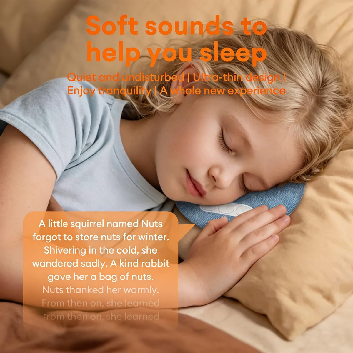 Pillow Speakers for Sleeping, White Noise, Ultra-Slim for Side Sleepers | 45g Lightweight, Linen Fabric, 300mAh Battery with Bluetooth 6.0, 3-Speed Timer