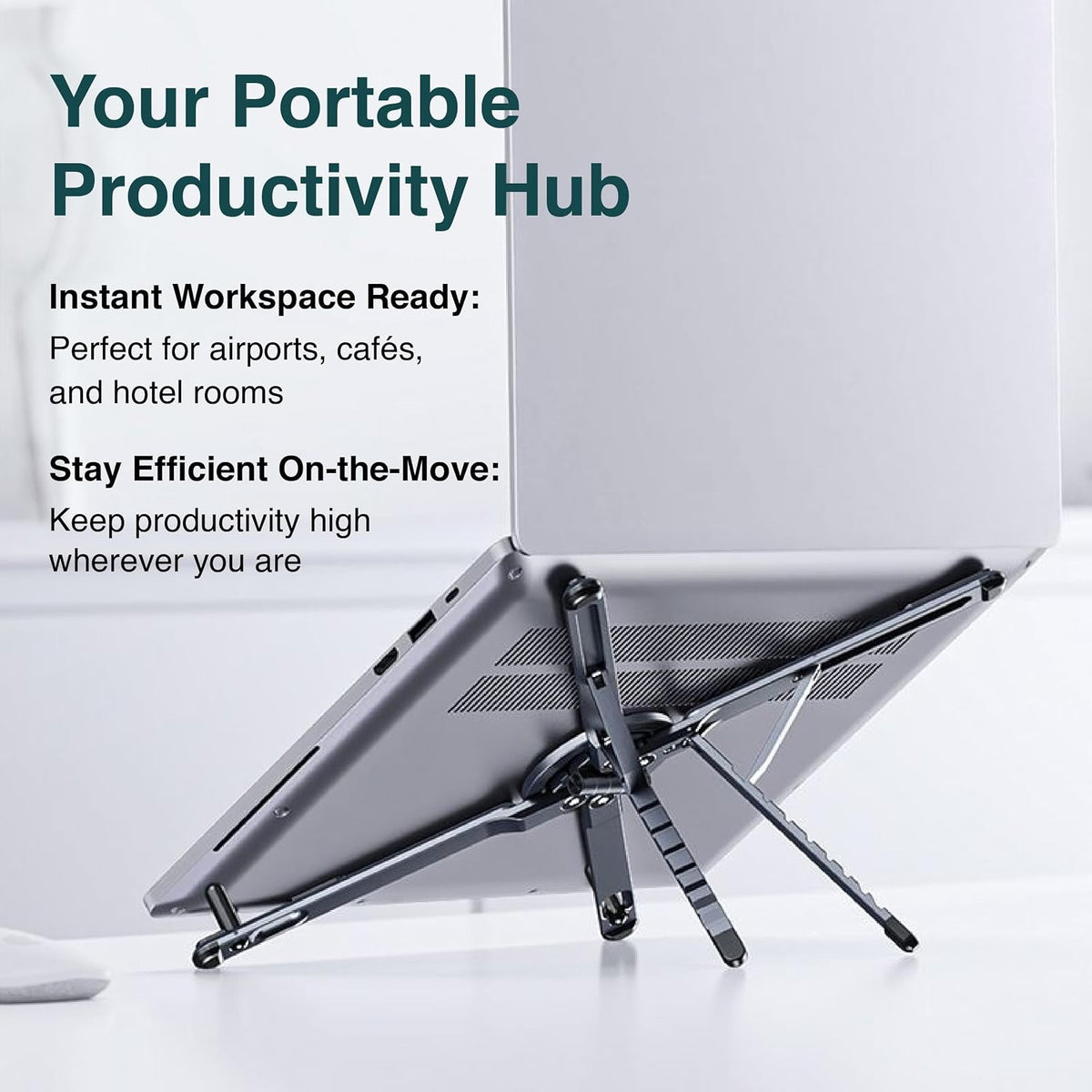 Wayona Aluminium Alloy Folding and Height Adjustable Stand Compatible with Laptop, Mobile and iPad, with Magnetic Feature for iPhone, Titanium Grey, Anodized Finish, 2026 Model
