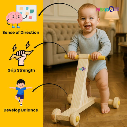 Premium Wooden Baby Walker (Nadavandi) for 9-36 Months | Push Walker for Baby | Traditional Nadavandi Wooden Push Walker | Sturdy, Safe, Eco-Friendly Baby Push Toy | Easy DIY Assembly