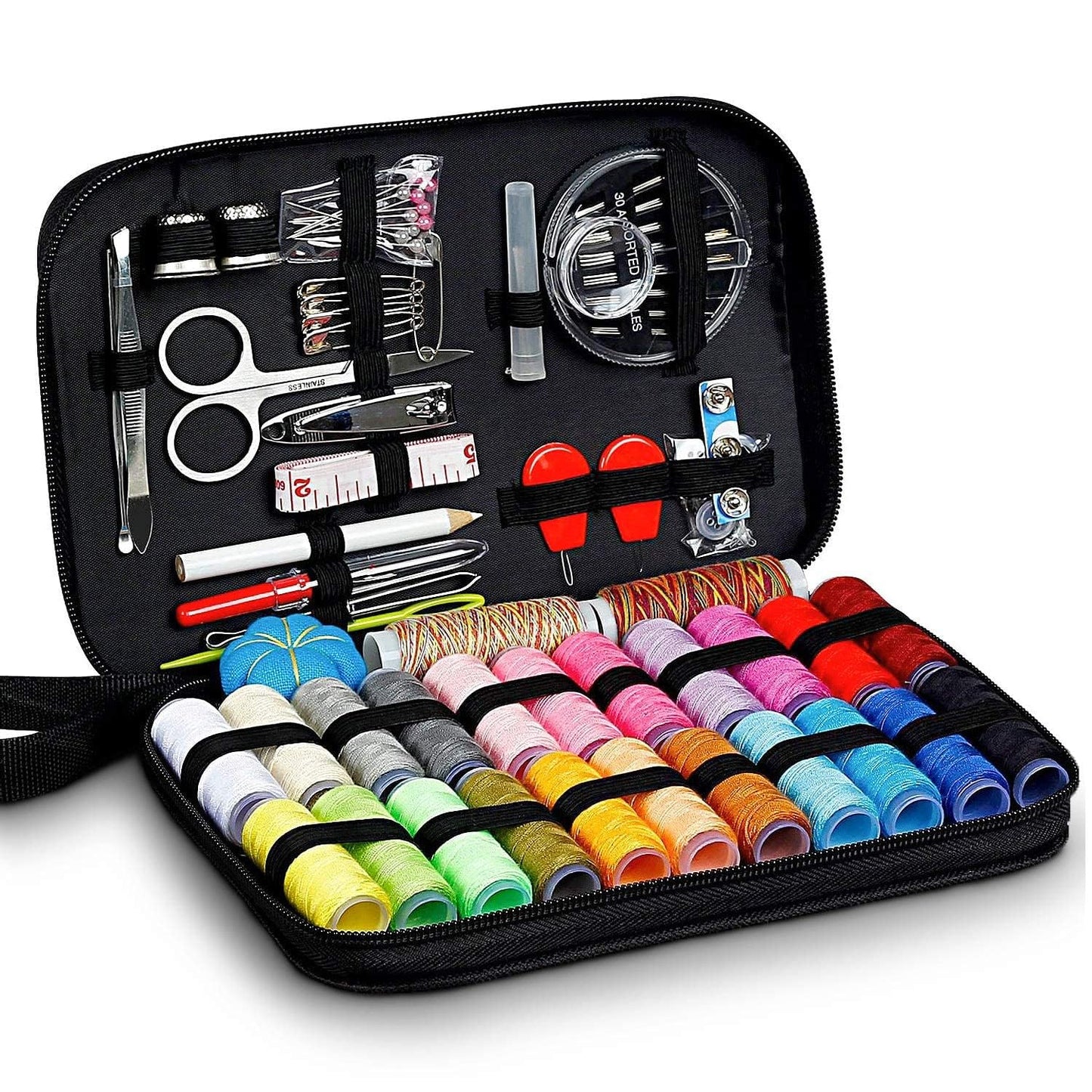 Zekista Premium Sewing Kit Bundle with Carrying Case | Portable Sewing Set with Scissors, Threads, Needles, Tape Measure & Buttons for Home, Travel and Emergency Repairs