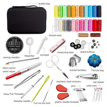 Zekista Premium Sewing Kit Bundle with Carrying Case | Portable Sewing Set with Scissors, Threads, Needles, Tape Measure & Buttons for Home, Travel and Emergency Repairs