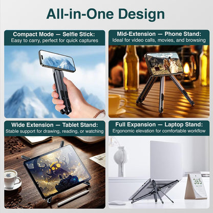 Wayona Aluminium Alloy Folding and Height Adjustable Stand Compatible with Laptop, Mobile and iPad, with Magnetic Feature for iPhone, Titanium Grey, Anodized Finish, 2026 Model